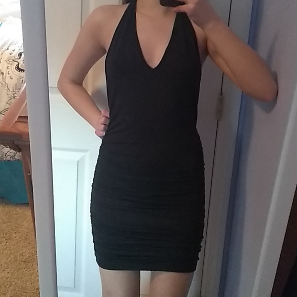 Womens ruched halter backless bodycon mini dress